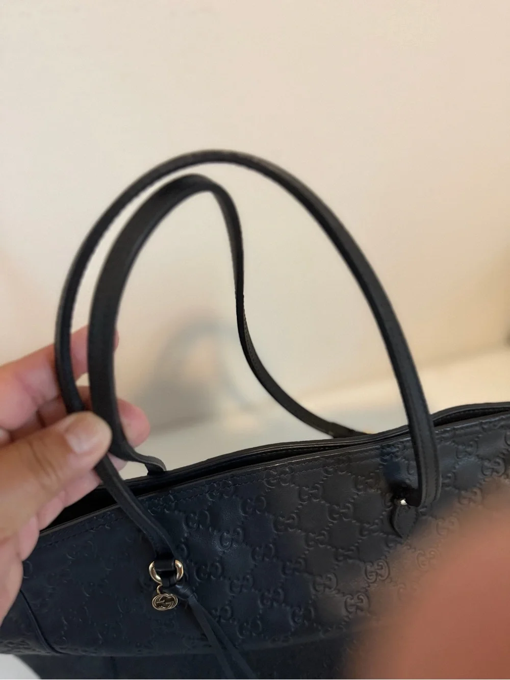 Gucci Black GG Embossed Tote with Gold Accent